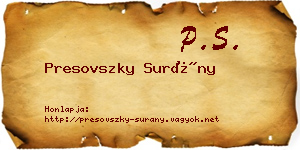 Presovszky Surány névjegykártya